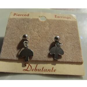 Vintage 70s Silver Tone Mushroom Post Earrings